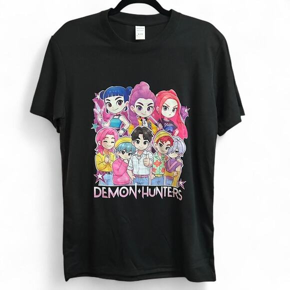 Awesome! KPop Demon Hunters Chibi Oversized Black T-shirt Tee L Unisex - Picture 2 of 2